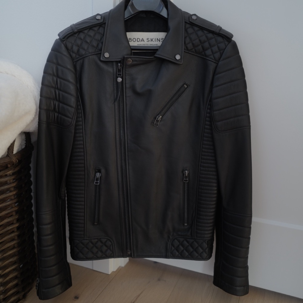 Boda Skins black leather biker jacket Medium M